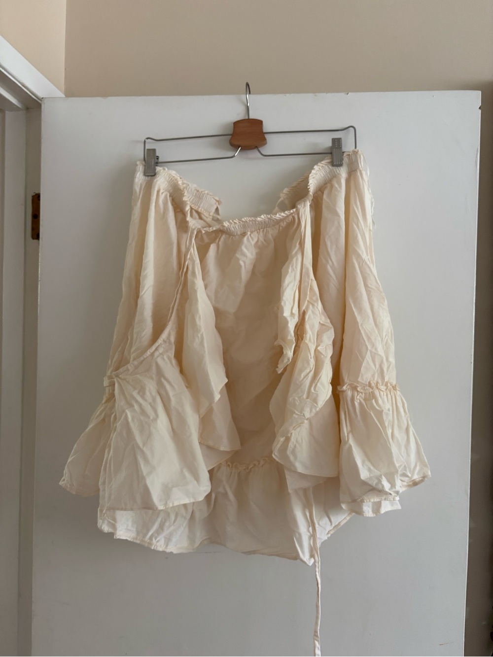 Free People Cream Smocked Ruffle Off-Shoulder Top